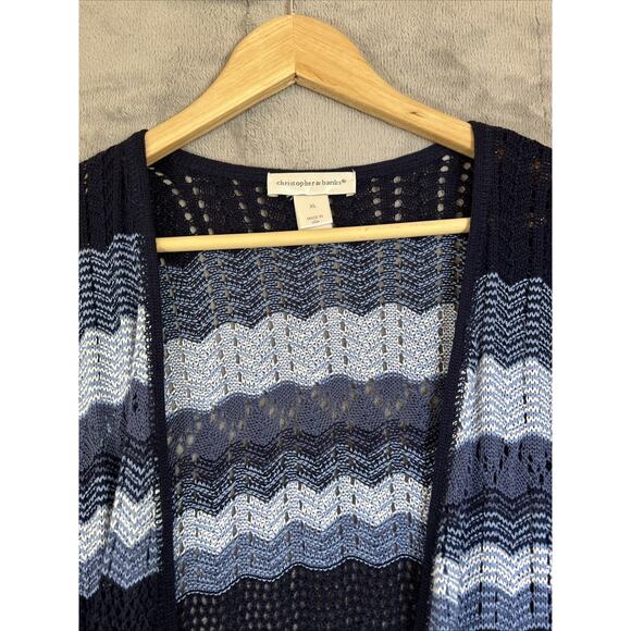 Christopher Banks Cardigan XL Blue Stripe Open Lightweight Coastal Boho Crochet - Picture 5 of 10